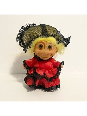 Vintage Russ Troll Figure Señorita from Spain Doll Black Red Dress 5” Toy Trolls
